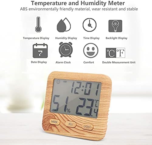 Дървена Цифрово Измерване на температура и влажност на въздуха, Електронни Часовници за Точно Измерване на температурата и влажността в Помещението за Дома, Стаен Влагомер с Дисплей Време за Домашна Оранжерия