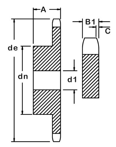 Звезда от неръждаема стомана Ametric 12B8 Metric 12B8 ISO 04B-1 8 Зъбите За одножильной верига Ametric № 12 от стъпка 6 мм, ширина валяк 2,8 мм, валяк с диаметър 4 мм, водачите на отвора 5 мм (MPB) + /-1 mm (d1), (code