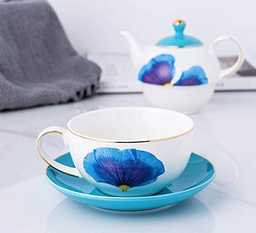 Чай от Костен порцелан в европейски стил на един Набор от Чайници и Чаши за Следобеден чай на Домашна кухня (Модел под формата на пеперуди (синьо))