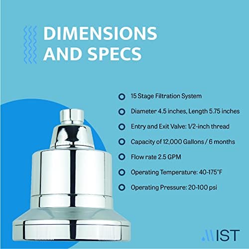 Омекотяващ вода Мъгла 15 Степенна Филтрация Хром Накрайник за душ със Сменен филтър Премахва Флуорът хлор и Неприятен мирис Намалява Сухота, Сърбеж на кожата, Пърхот, Екземи, Подобрява състоянието на кожата, косата