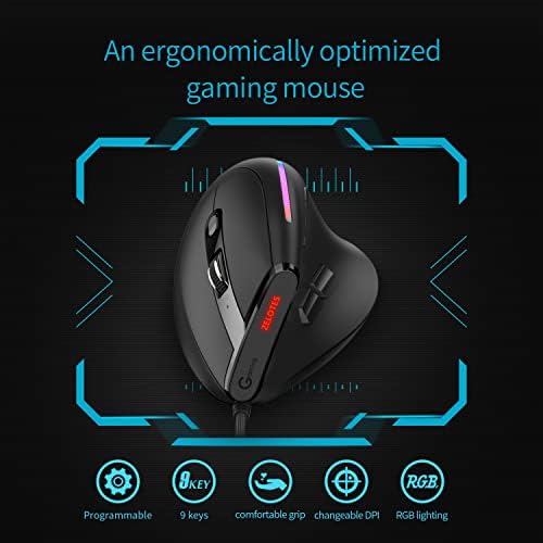 ергономична Вертикална Жичен Програмирана Потребителска мишката, Zelotes с вградена Памет USB за офис игри, версия 2022